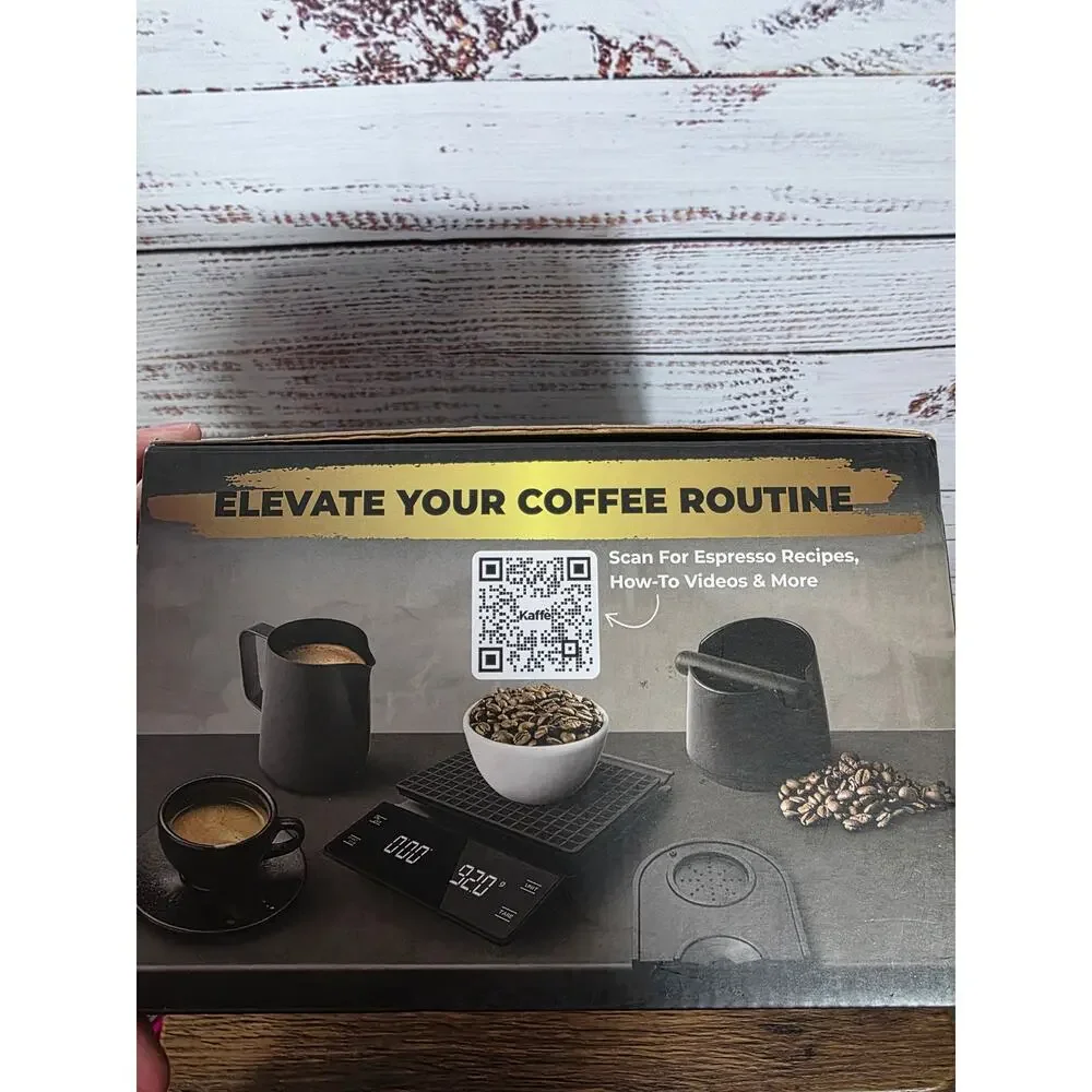 Kaffe 4-Piece Espresso Tool Kit -Scale, Knock Box, Pitcher & Tamping Mat, NEW